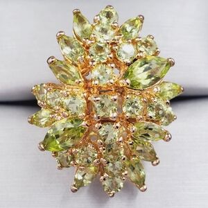 Yellow Gold Peridot Cluster Ring